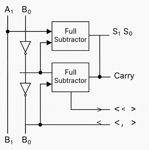 2-bit Comparator using Subtractor Circuit Diagram