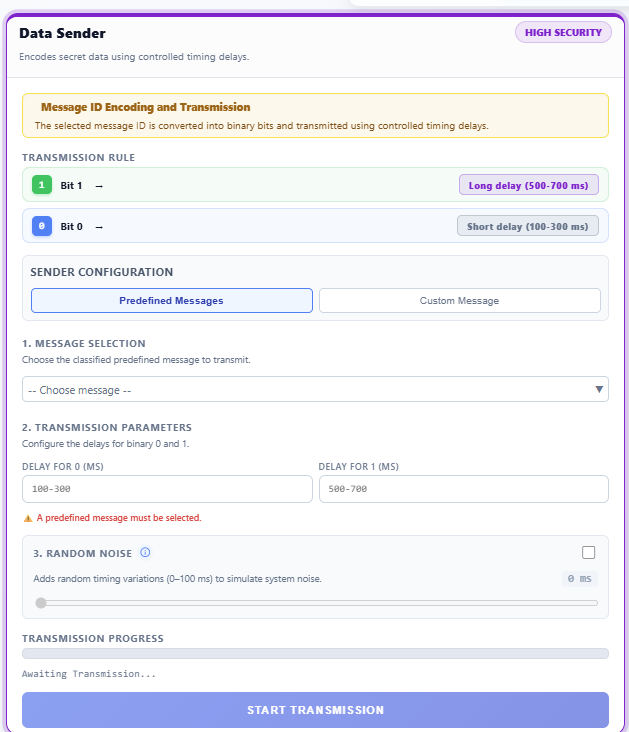 Timing Covert Channel Sender Configuration