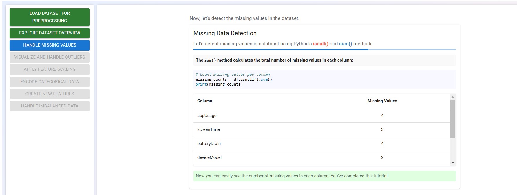 Counting missing values per column