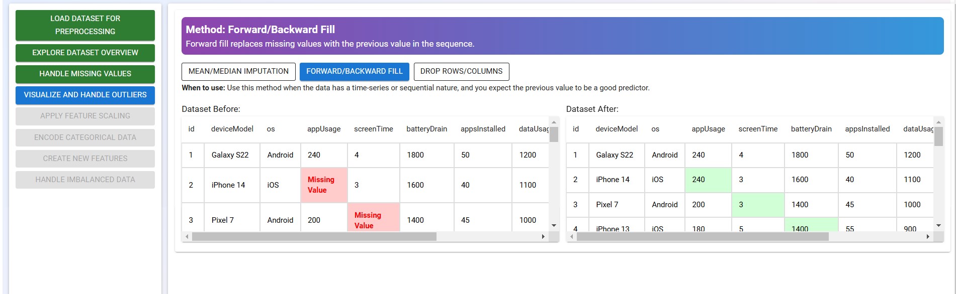 Forward/Backward fill demo