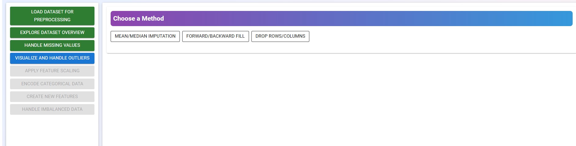 Handle missing values menu