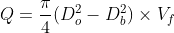 Q = \frac{\pi}{4}(D_o^2-D_b^2)\times V_f
