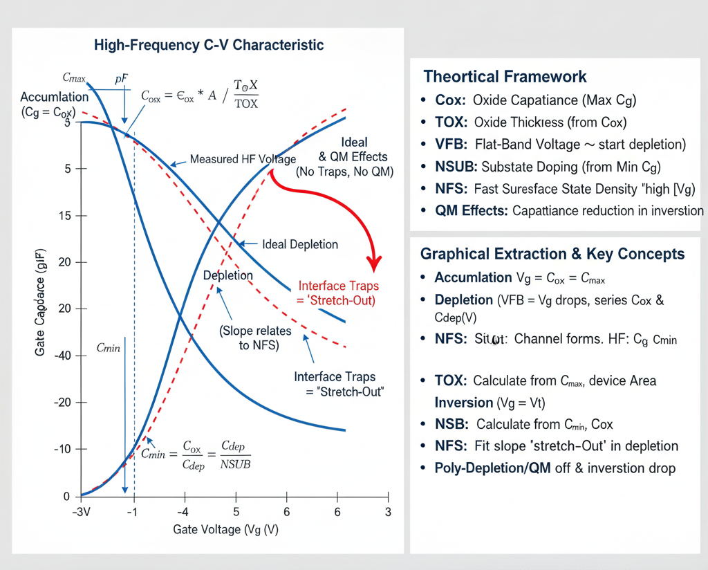 MOSFET Cg vs Vg Capacitance-Voltage Characteristics & SPICE Parameter Extraction
